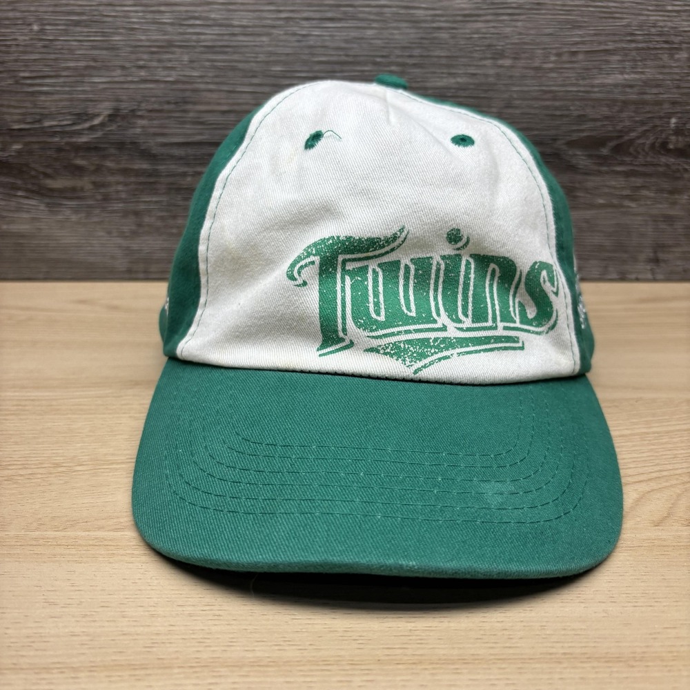 Minnesota Twins Hat Cap Strap Back Mens Green White MLB Baseball Script Go Green
